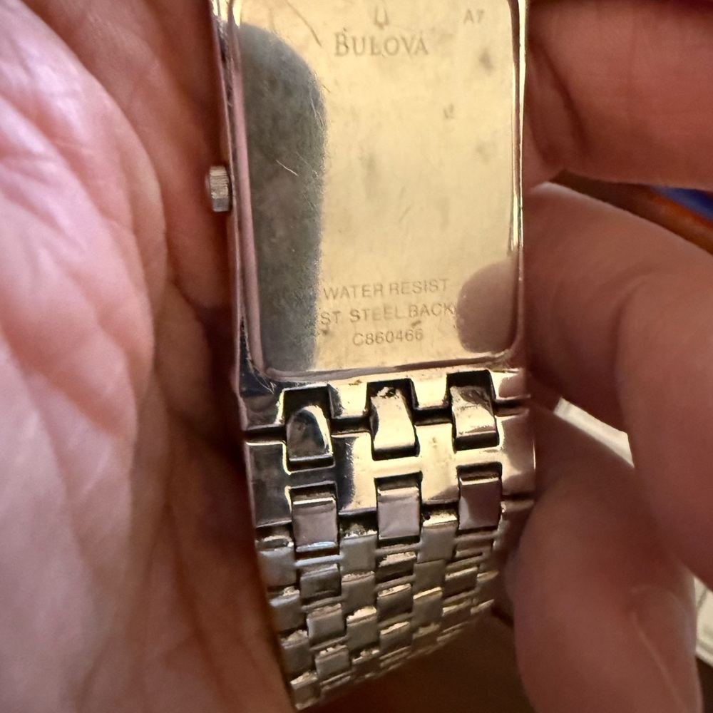 Bulova Silver A7 diamond accent Rectangular Watch. - image 5
